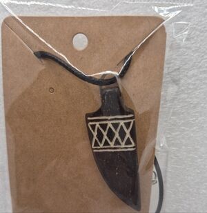 Carved Dark Wood Tribal Pendant Necklace - Black/Brown